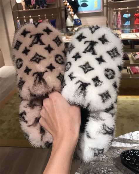 louis vuitton pink mink slippers|Louis Vuitton shearling slippers.